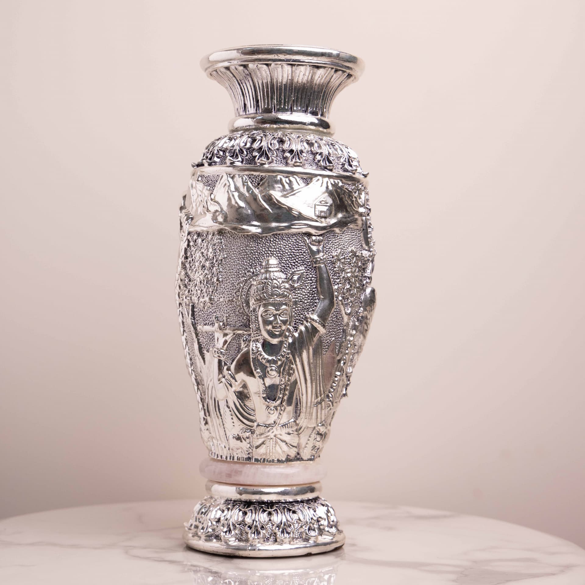 Krishna Leela Silver Vase