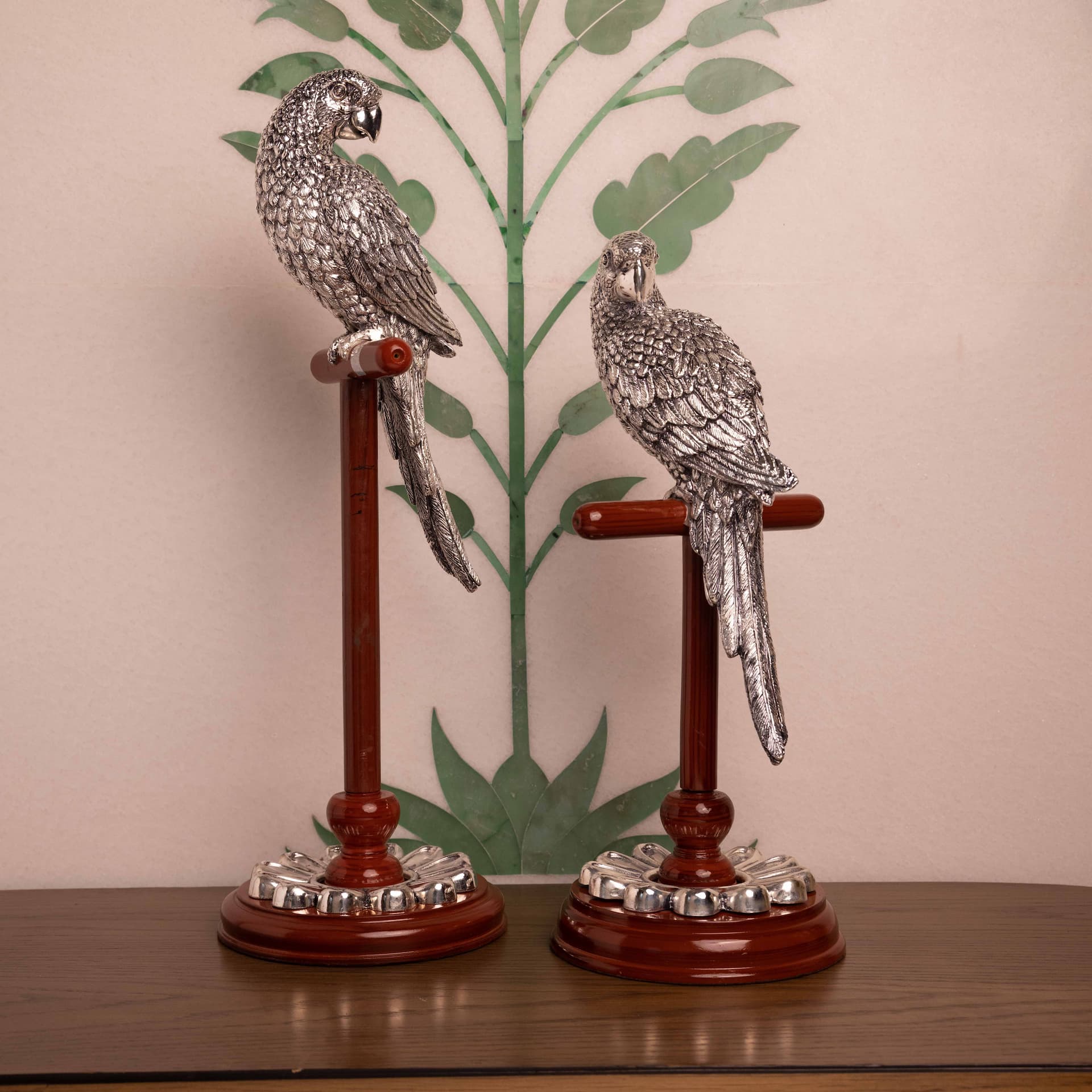 Silver Parrot Sculpture